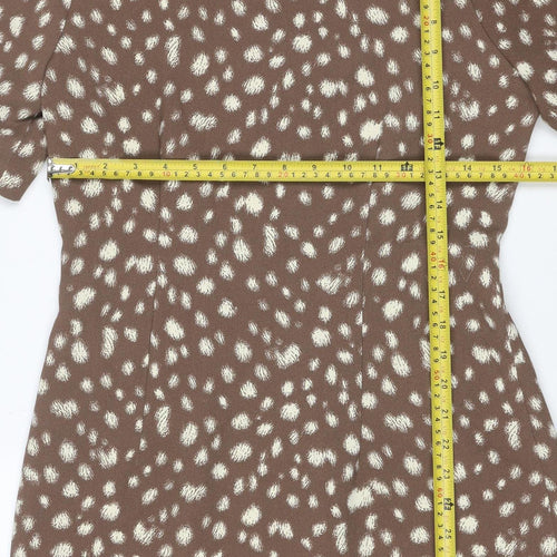 M&S Women’s Brown Animal Print Fit & Flare Dress UK 10 Bell Sleeve
