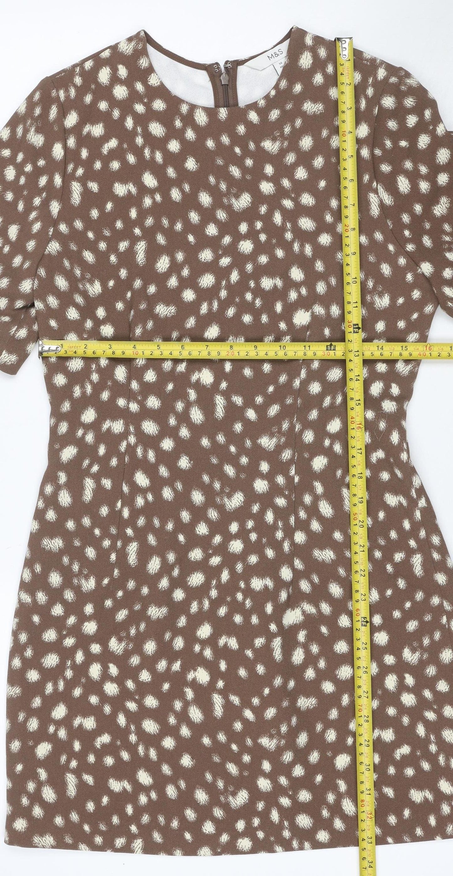 M&S Women’s Brown Animal Print Fit & Flare Dress UK 10 Bell Sleeve