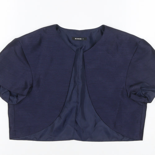 Roman Women Blue UK 12 Cropped Suit Jacket Lined Short Sleeve