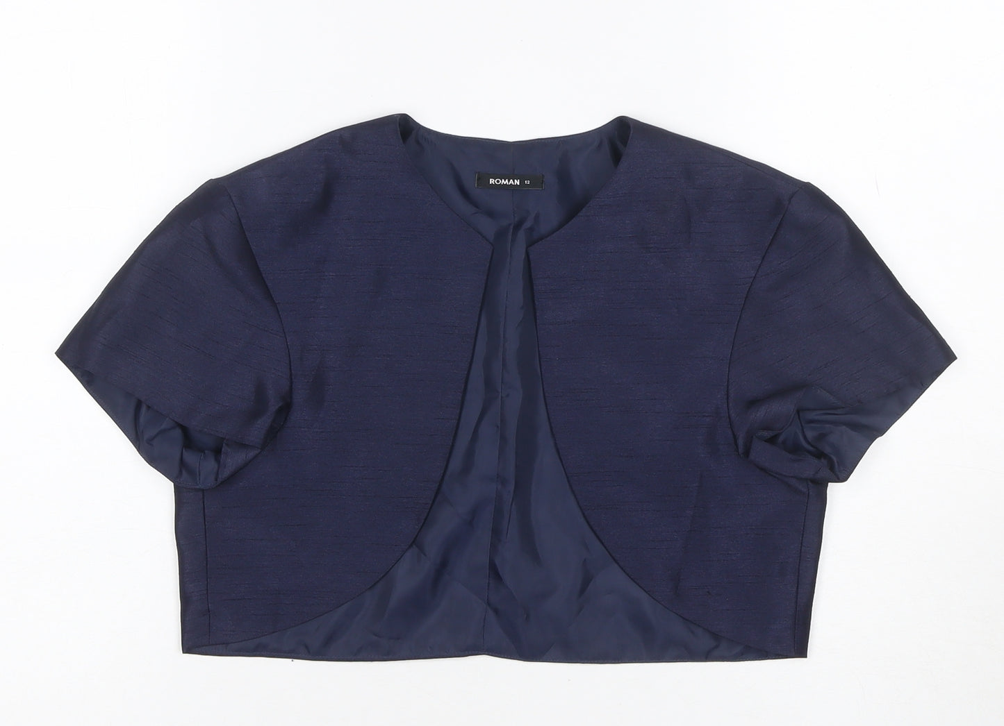 Roman Women Blue UK 12 Cropped Suit Jacket Lined Short Sleeve