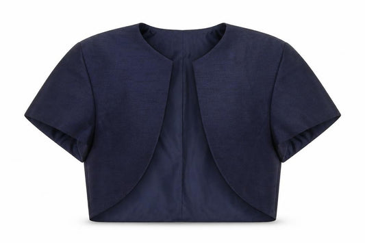 Roman Women Blue UK 12 Cropped Suit Jacket Lined Short Sleeve