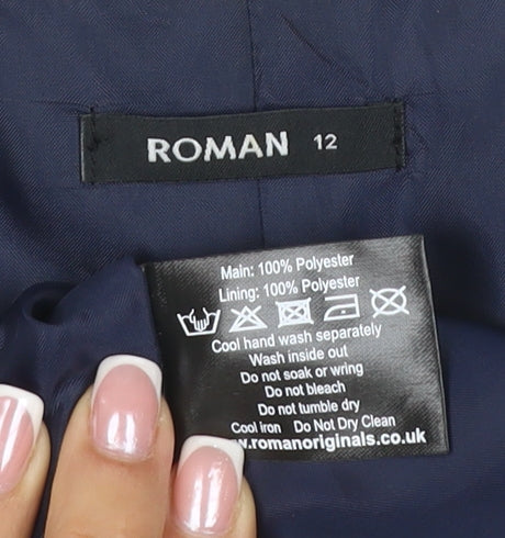 Roman Women Blue UK 12 Cropped Suit Jacket Lined Short Sleeve