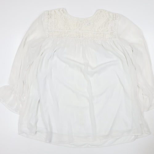 Yours Women Ivory UK 24 Lace Chiffon Tunic Blouse Bell Sleeve