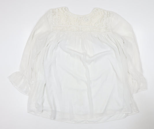 Yours Women Ivory UK 24 Lace Chiffon Tunic Blouse Bell Sleeve