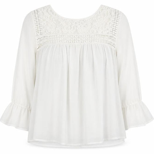 Yours Women Ivory UK 24 Lace Chiffon Tunic Blouse Bell Sleeve