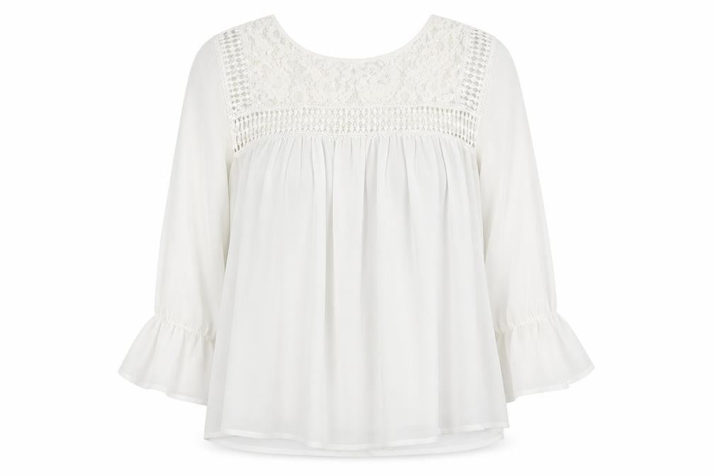 Yours Women Ivory UK 24 Lace Chiffon Tunic Blouse Bell Sleeve
