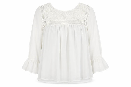 Yours Women Ivory UK 24 Lace Chiffon Tunic Blouse Bell Sleeve