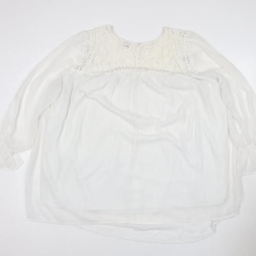 Yours Women Ivory UK 24 Lace Chiffon Tunic Blouse Bell Sleeve