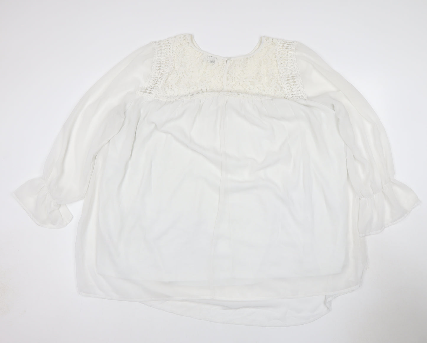 Yours Women Ivory UK 24 Lace Chiffon Tunic Blouse Bell Sleeve