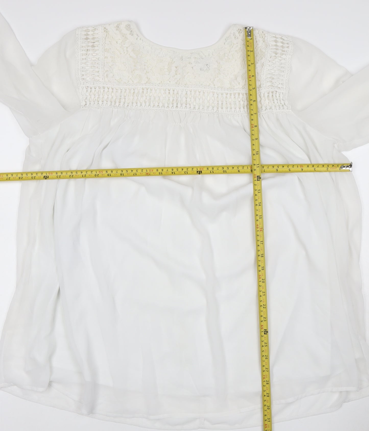 Yours Women Ivory UK 24 Lace Chiffon Tunic Blouse Bell Sleeve