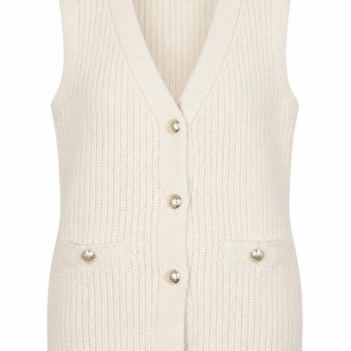 Next Women Ivory Chunky Knit Belted Button Vest Cardigan Size 10