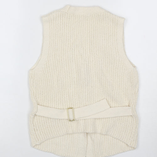Next Women Ivory Chunky Knit Belted Button Vest Cardigan Size 10