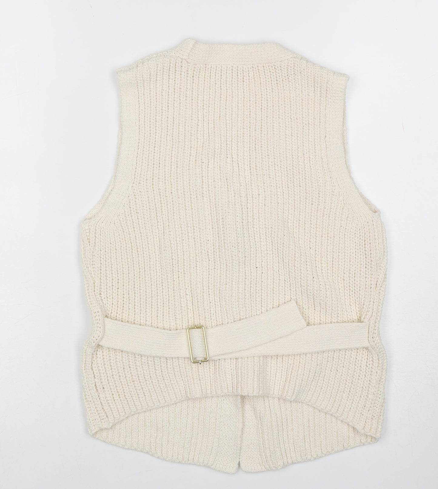 Next Women Ivory Chunky Knit Belted Button Vest Cardigan Size 10
