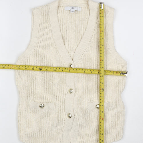 Next Women Ivory Chunky Knit Belted Button Vest Cardigan Size 10