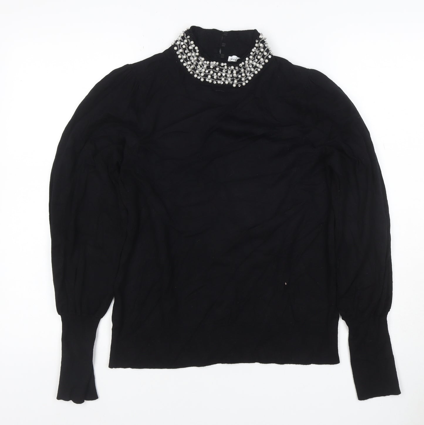 Warehouse Women Black UK 14 Embellished High Neck Knit Jumper