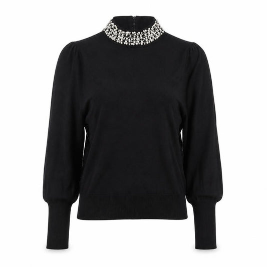 Warehouse Women Black UK 14 Embellished High Neck Knit Jumper