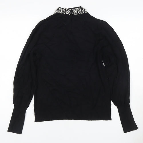 Warehouse Women Black UK 14 Embellished High Neck Knit Jumper