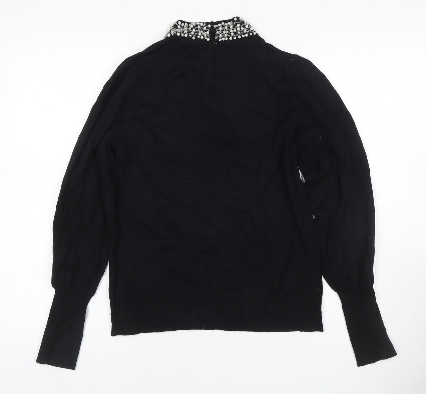 Warehouse Women Black UK 14 Embellished High Neck Knit Jumper