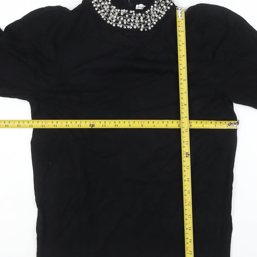 Warehouse Women Black UK 14 Embellished High Neck Knit Jumper