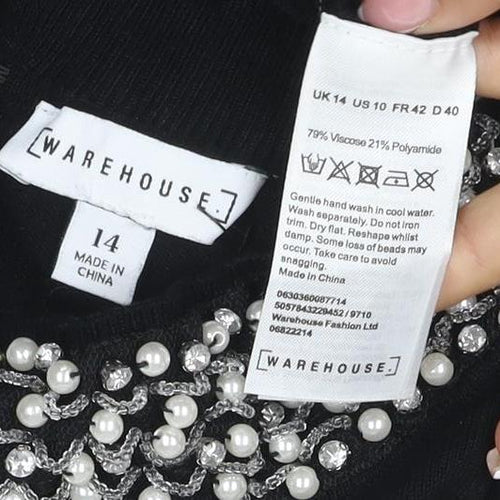 Warehouse Women Black UK 14 Embellished High Neck Knit Jumper