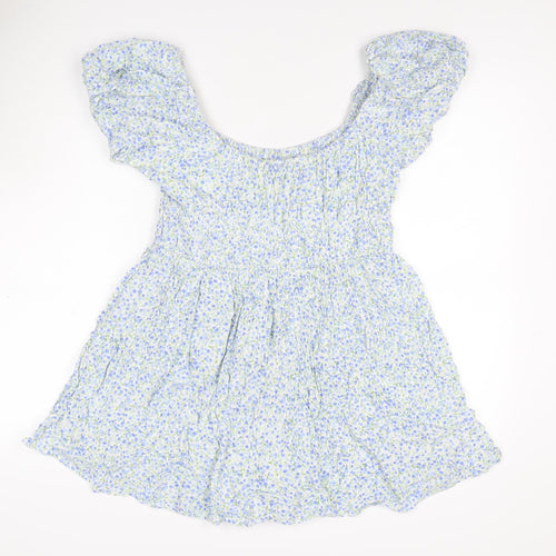 Daisy Street Women Blue Floral Off Shoulder Playsuit Size L Viscose