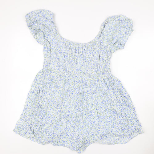 Daisy Street Women Blue Floral Off Shoulder Playsuit Size L Viscose