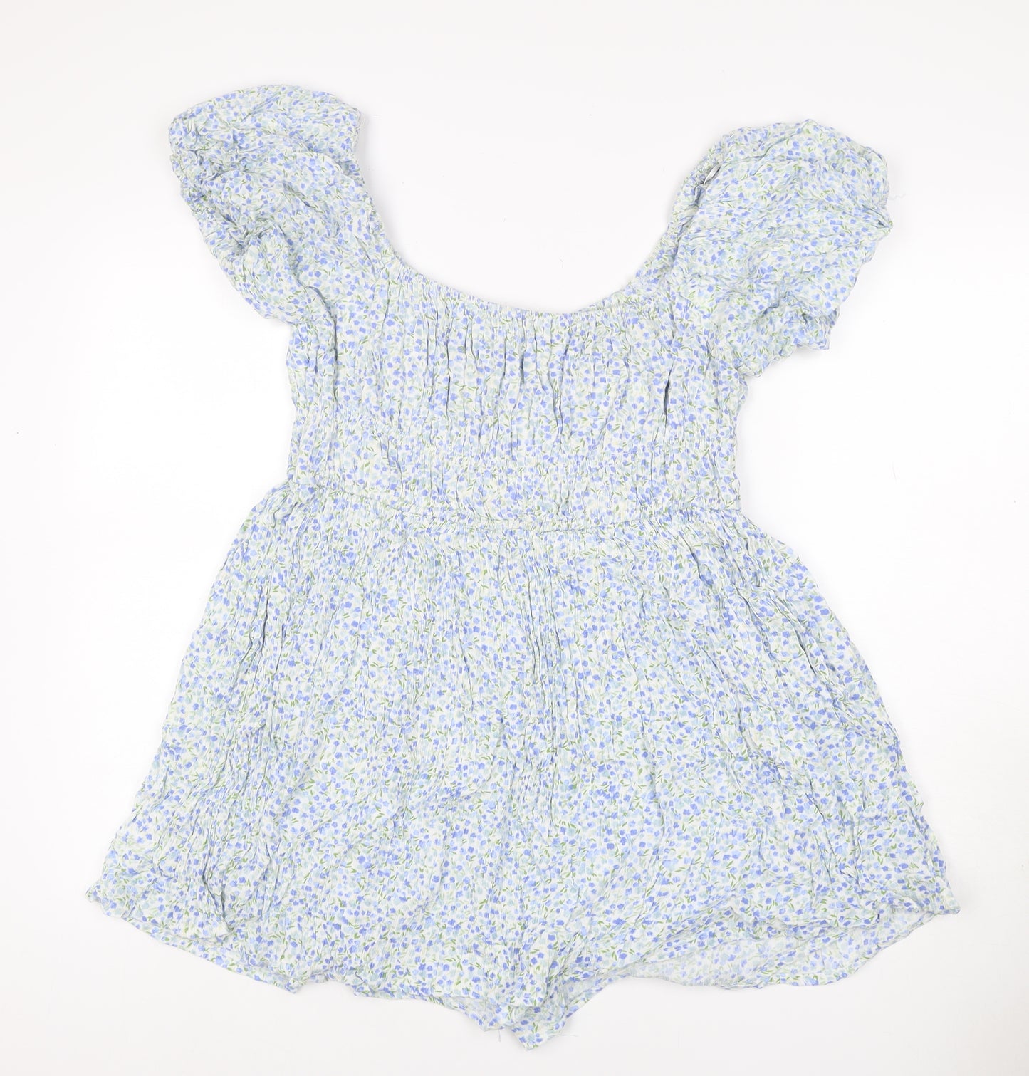 Daisy Street Women Blue Floral Off Shoulder Playsuit Size L Viscose