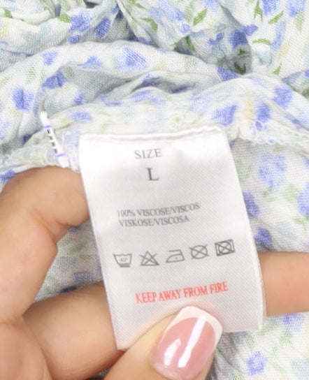 Daisy Street Women Blue Floral Off Shoulder Playsuit Size L Viscose