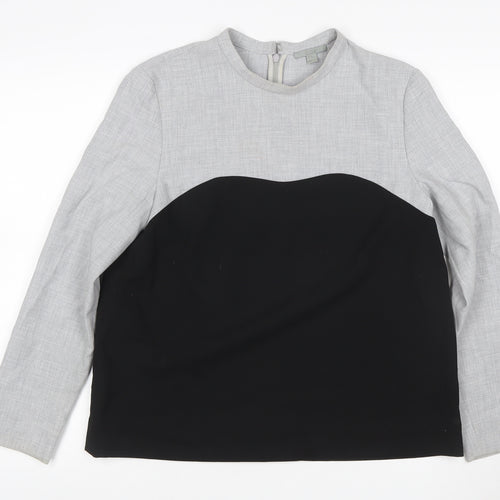 COS Women Grey Black Colourblock Long Sleeve Zip Blouse UK 12
