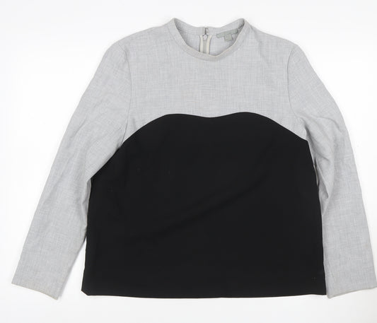 COS Women Grey Black Colourblock Long Sleeve Zip Blouse UK 12
