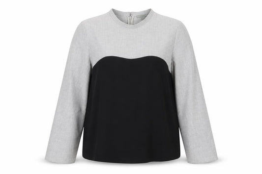 COS Women Grey Black Colourblock Long Sleeve Zip Blouse UK 12