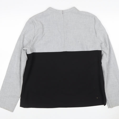 COS Women Grey Black Colourblock Long Sleeve Zip Blouse UK 12
