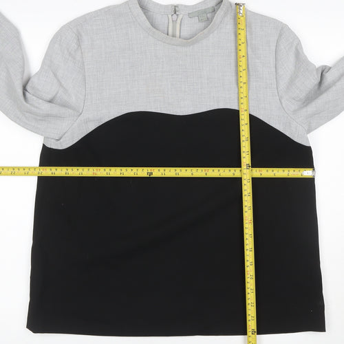 COS Women Grey Black Colourblock Long Sleeve Zip Blouse UK 12