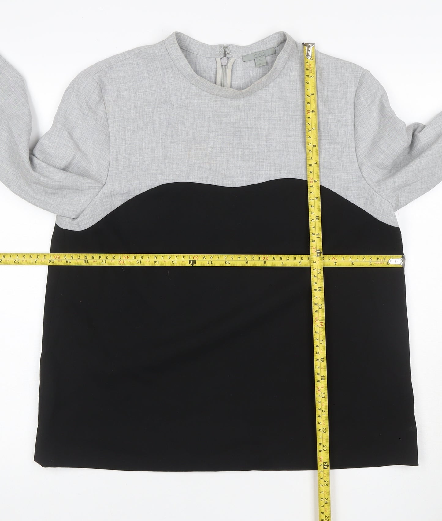 COS Women Grey Black Colourblock Long Sleeve Zip Blouse UK 12