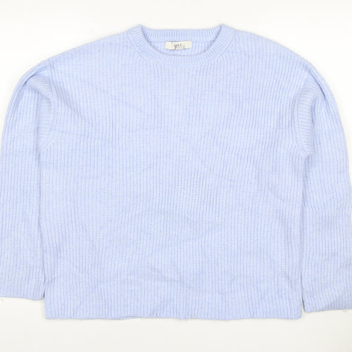 Marks & Spencer Women Blue M Crew Neck Rib Knit Jumper Long Sleeve