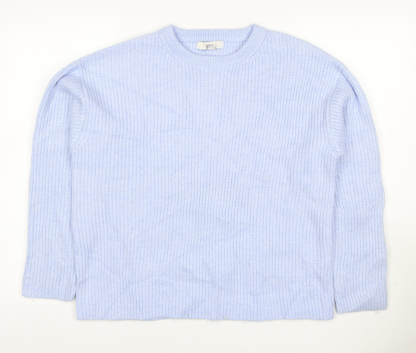 Marks & Spencer Women Blue M Crew Neck Rib Knit Jumper Long Sleeve