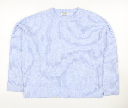 Marks & Spencer Women Blue M Crew Neck Rib Knit Jumper Long Sleeve