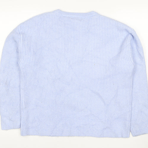 Marks & Spencer Women Blue M Crew Neck Rib Knit Jumper Long Sleeve
