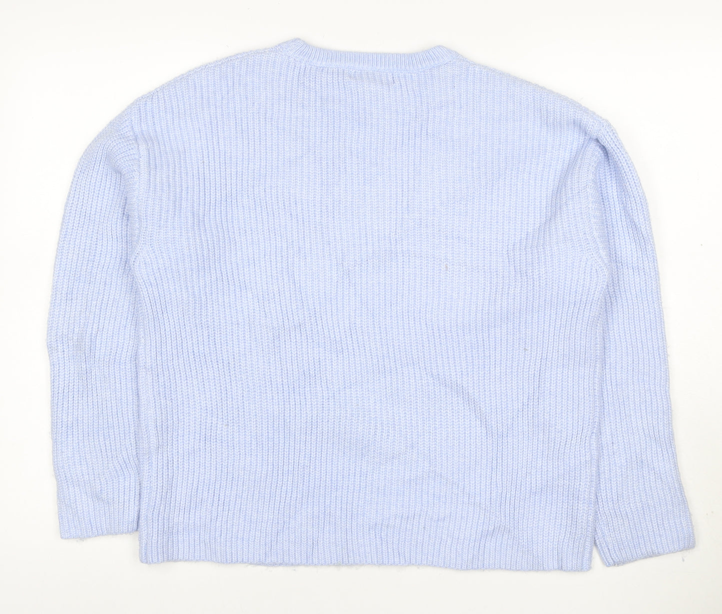 Marks & Spencer Women Blue M Crew Neck Rib Knit Jumper Long Sleeve