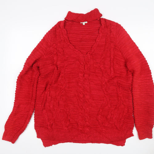River Island Women Red UK 8 Cable-Knit Roll Neck Jumper