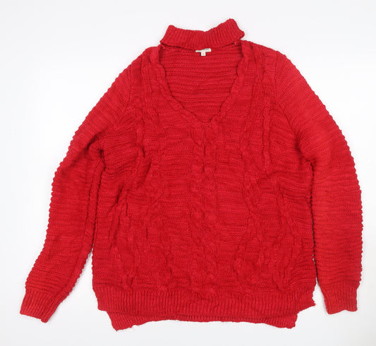 River Island Women Red UK 8 Cable-Knit Roll Neck Jumper