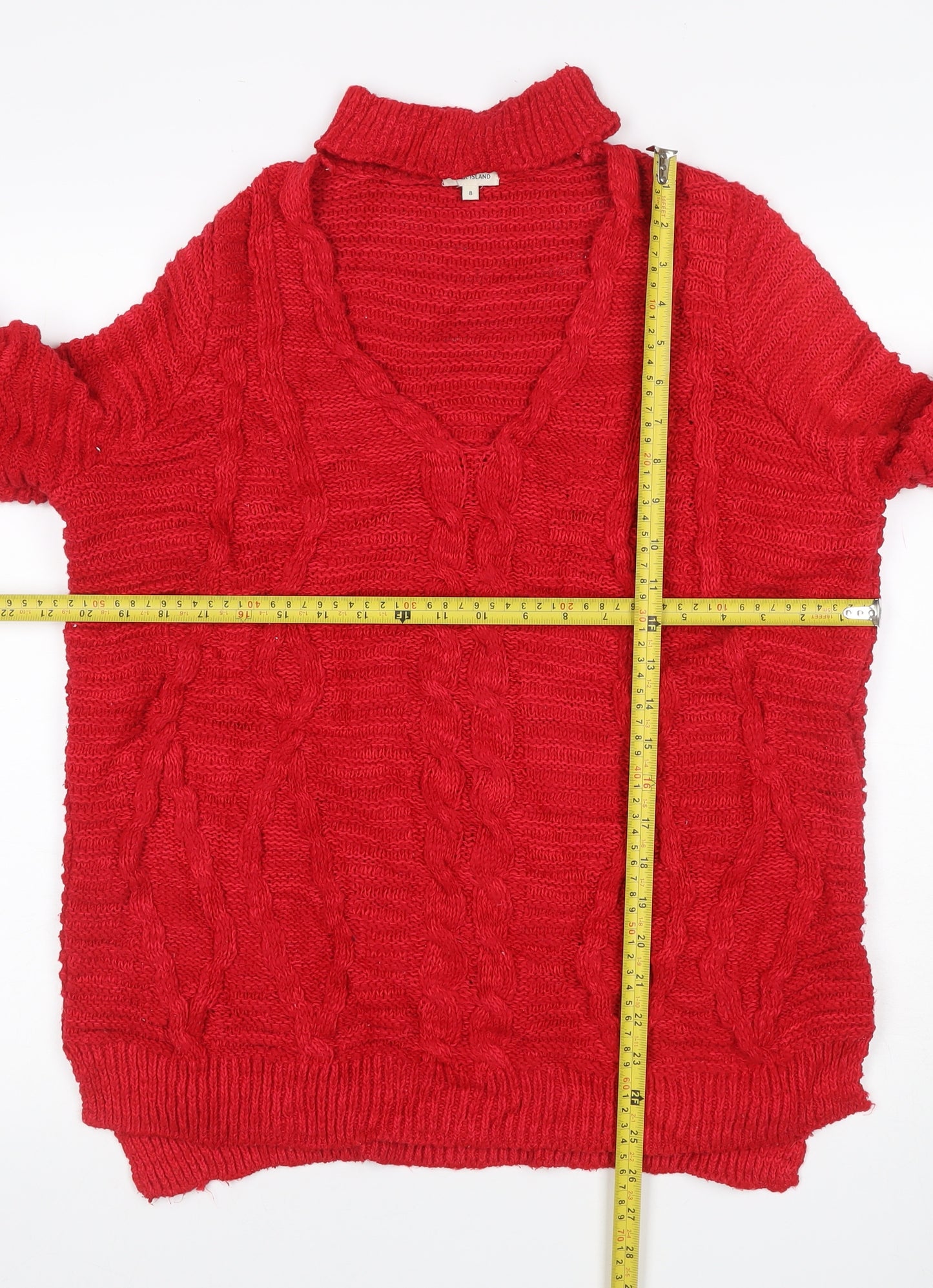 River Island Women Red UK 8 Cable-Knit Roll Neck Jumper