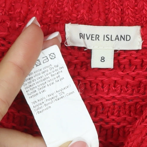River Island Women Red UK 8 Cable-Knit Roll Neck Jumper