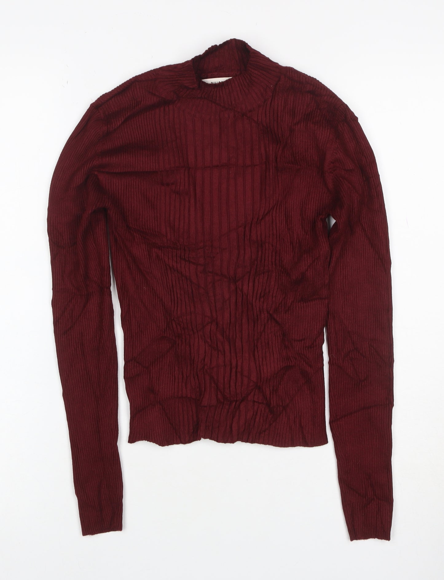 Pull&Bear Women Red M Ribbed Mock Neck Slim Knit Pullover Jumper