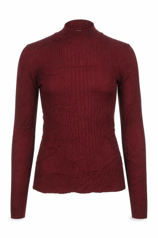 Pull&Bear Women Red M Ribbed Mock Neck Slim Knit Pullover Jumper