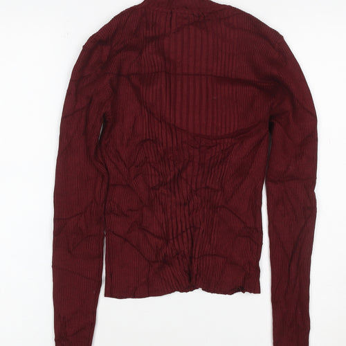 Pull&Bear Women Red M Ribbed Mock Neck Slim Knit Pullover Jumper
