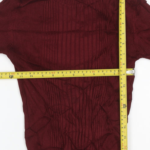 Pull&Bear Women Red M Ribbed Mock Neck Slim Knit Pullover Jumper