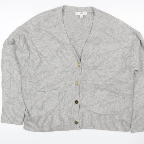 Marks & Spencer Women Grey Cashmere Wool V-Neck Cardigan Size 10