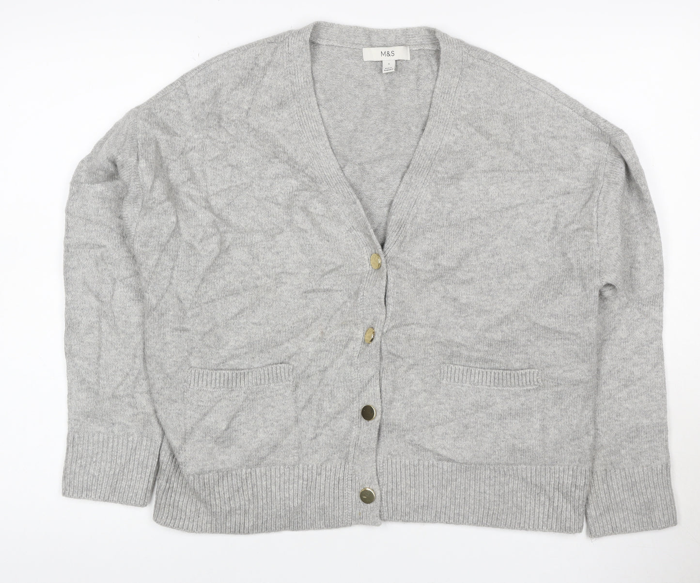 Marks & Spencer Women Grey Cashmere Wool V-Neck Cardigan Size 10