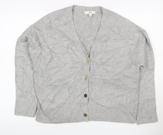 Marks & Spencer Women Grey Cashmere Wool V-Neck Cardigan Size 10